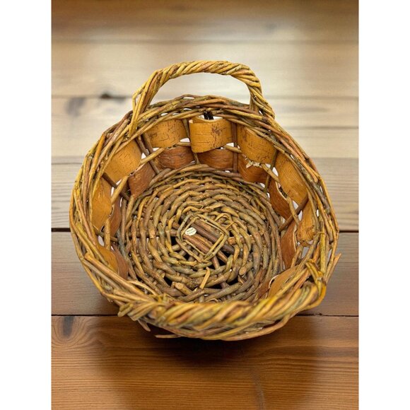 Vintage Birch Bark Double Handle Woven Basket 8"x6" - Picture 3 of 6